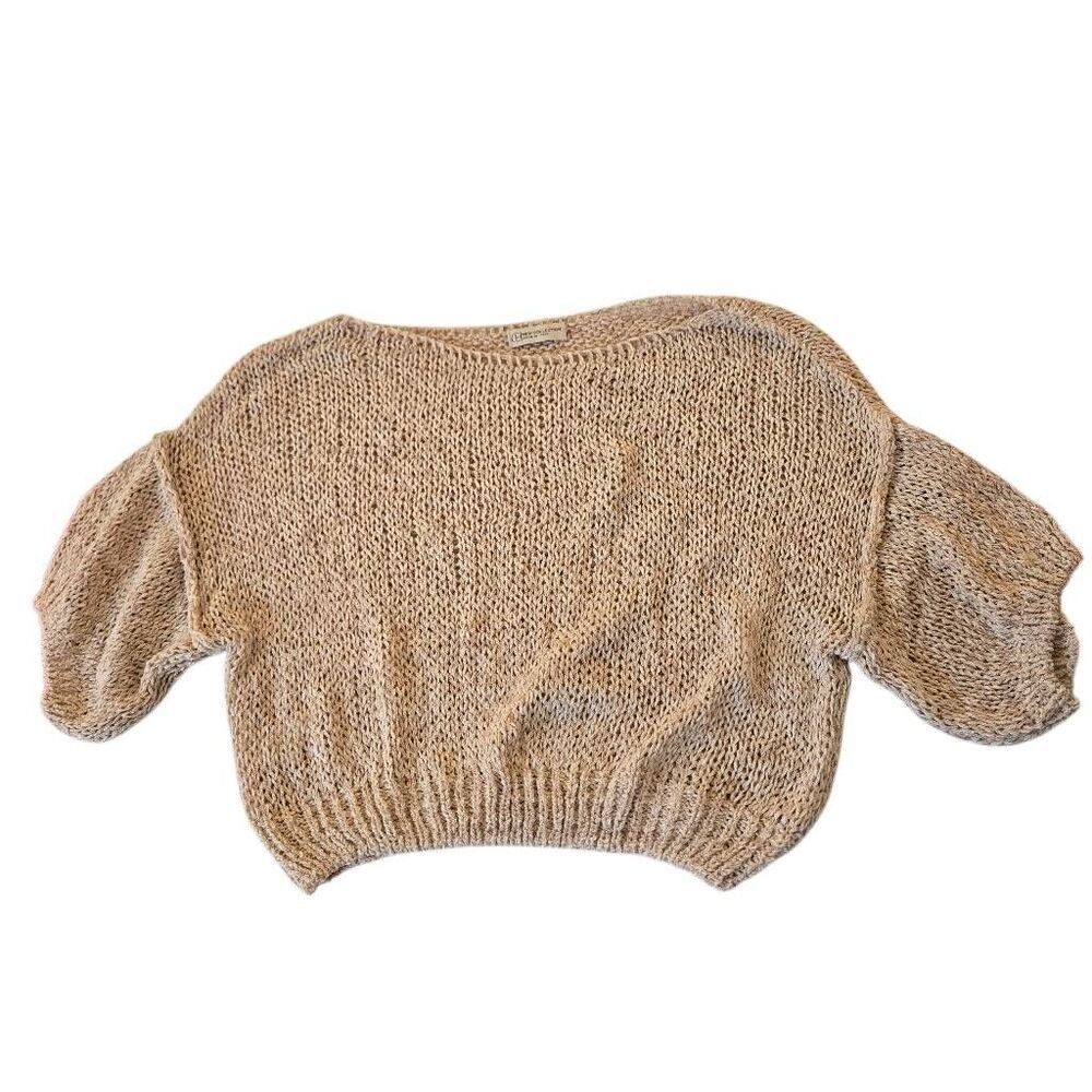 New Collection Womens Knit Short Dolman Sleeve Cropped Sweater Beige S/M